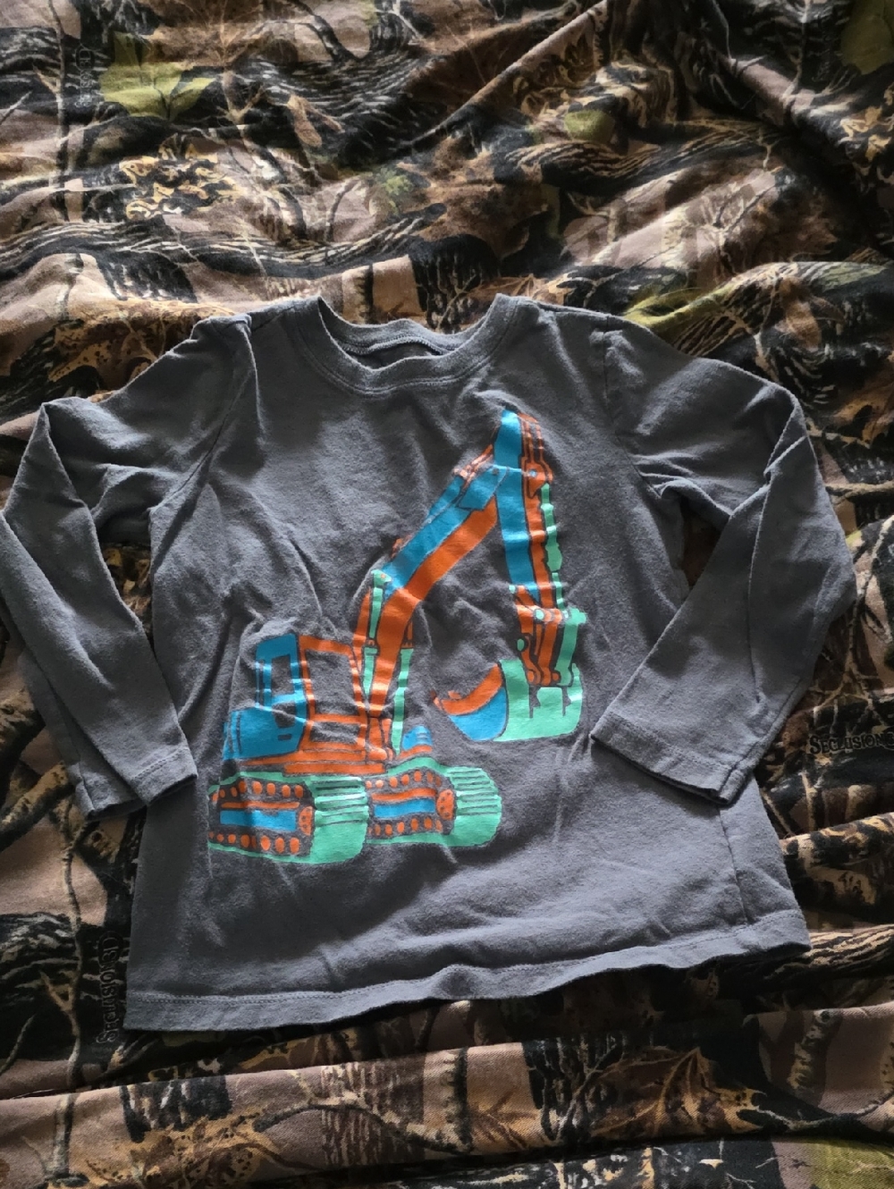 Carter's Gray Long Sleeve Tee with Blue & Orange Excavator